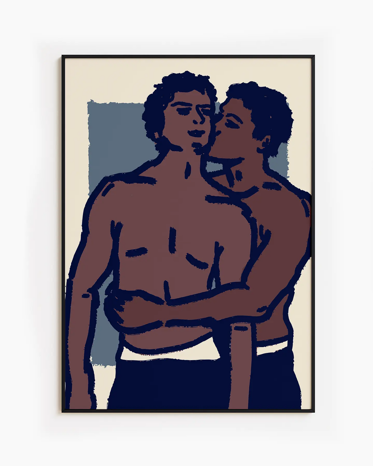 A poster of a gay couple kissing.