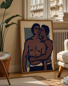 A poster of a gay couple kissing.