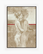 A framed poster with a lesbian, naked couple, abstract painting style.