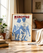 A framed print with an illustrated gay couple walking the first pride parade in New York 1970.