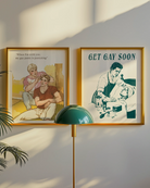 A poster depicting two gay men sharing a romantic moment, with the text: "When I'm with you, my gay panic is panicking."