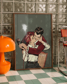 A poster with two gay men kissing, vintage style.