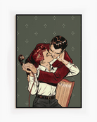 A poster with two gay men kissing, vintage style.