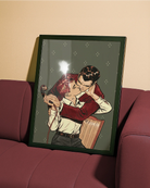 A poster with two gay men kissing, vintage style.