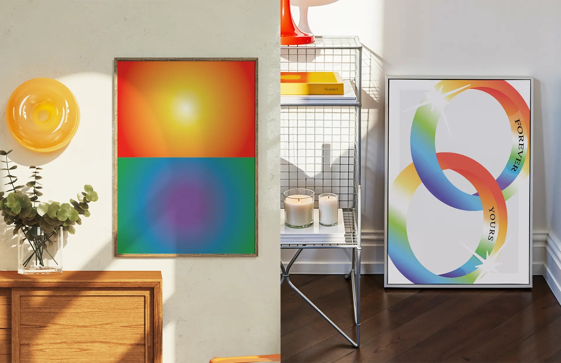 Two framed posters with an abstract pride theme.