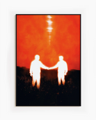 A poster of two men reaching out to each other.