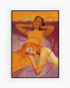 A framed poster with a lesbian, abstract couple.