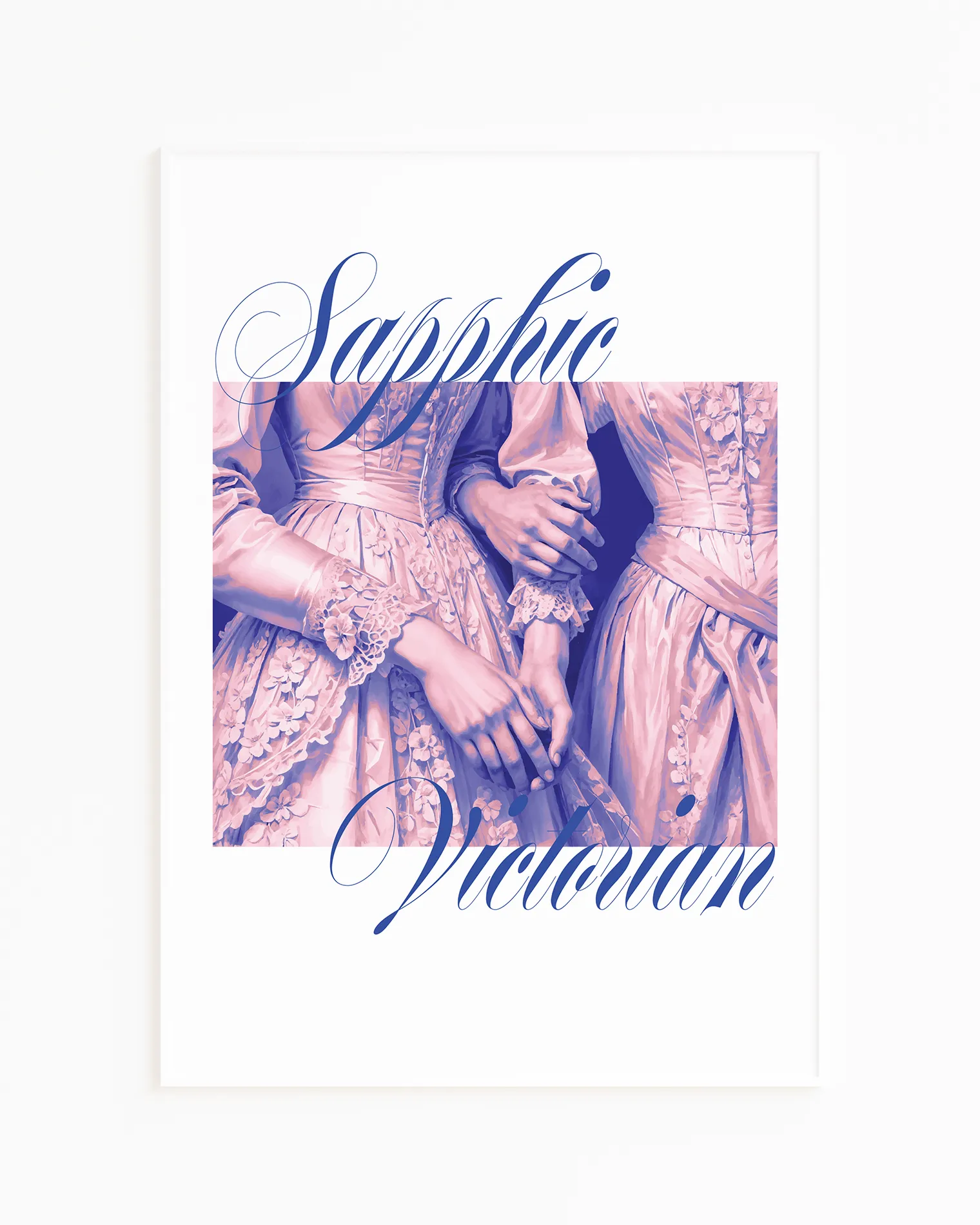 A print with an illustrated, victorian sapphic couple.