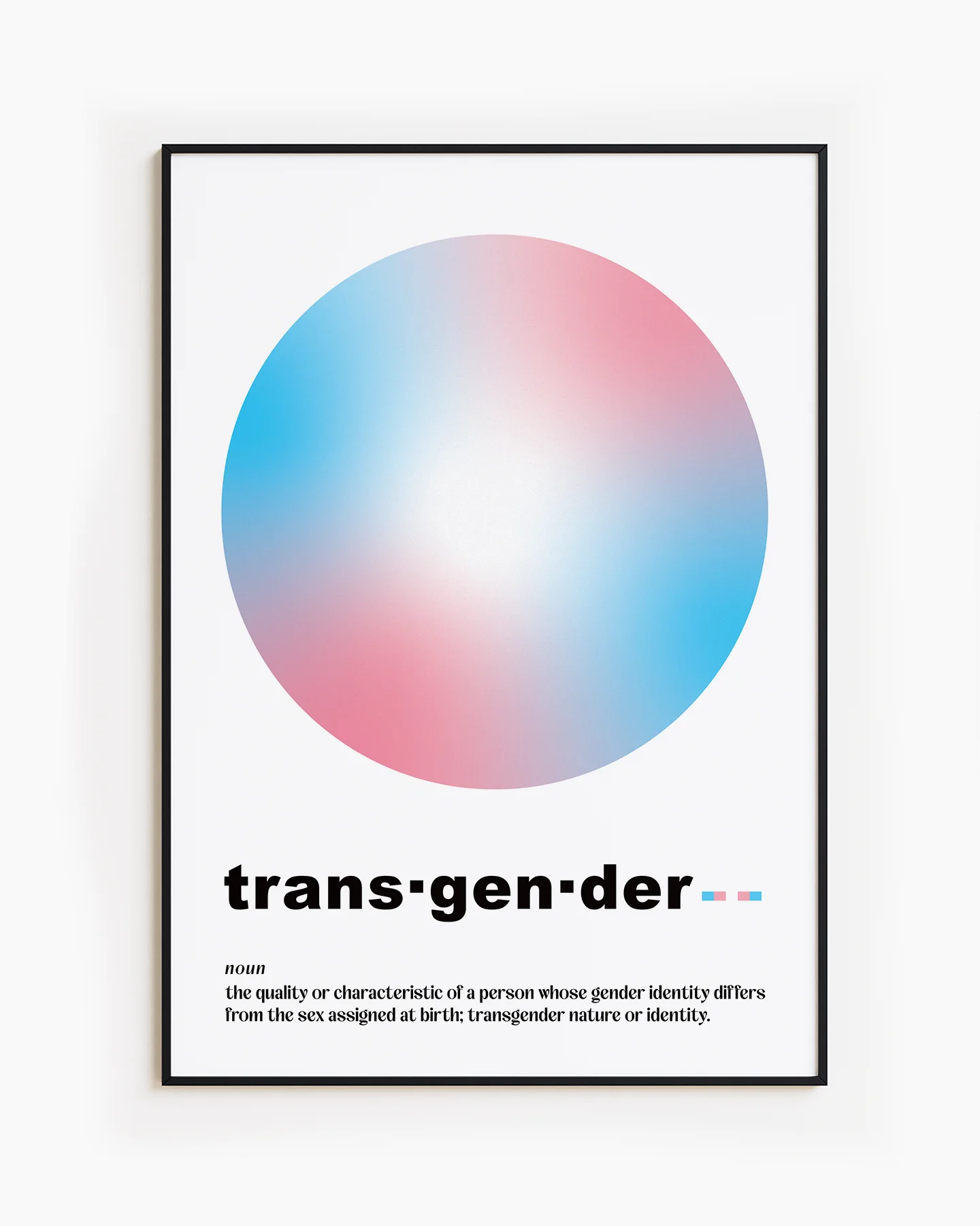 A graphic poster with the transgender flag colors in a gradient circle, with a descriptive text about transgender identity.