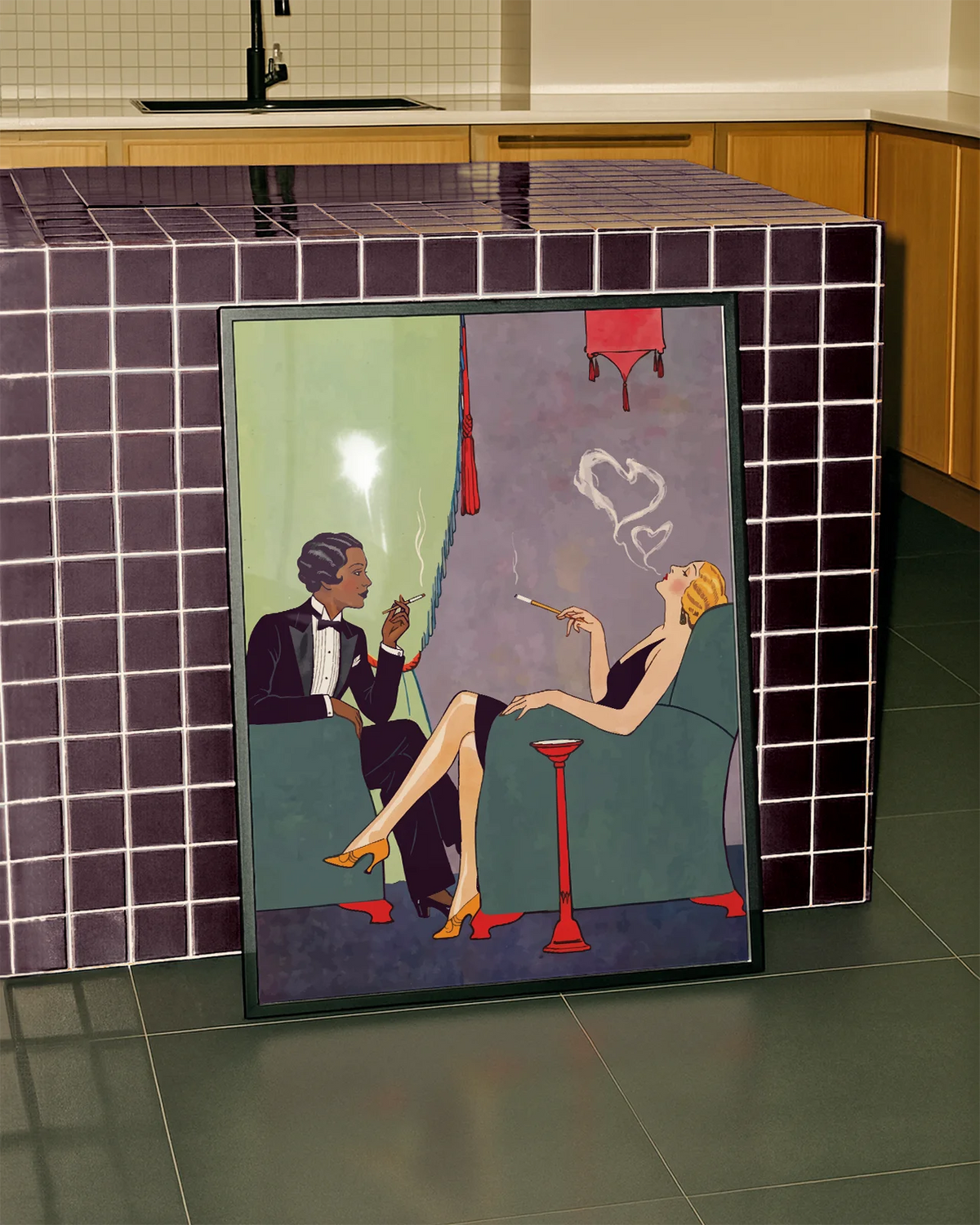A poster with two sapphic ladies in the 30's smoking cigarettes.