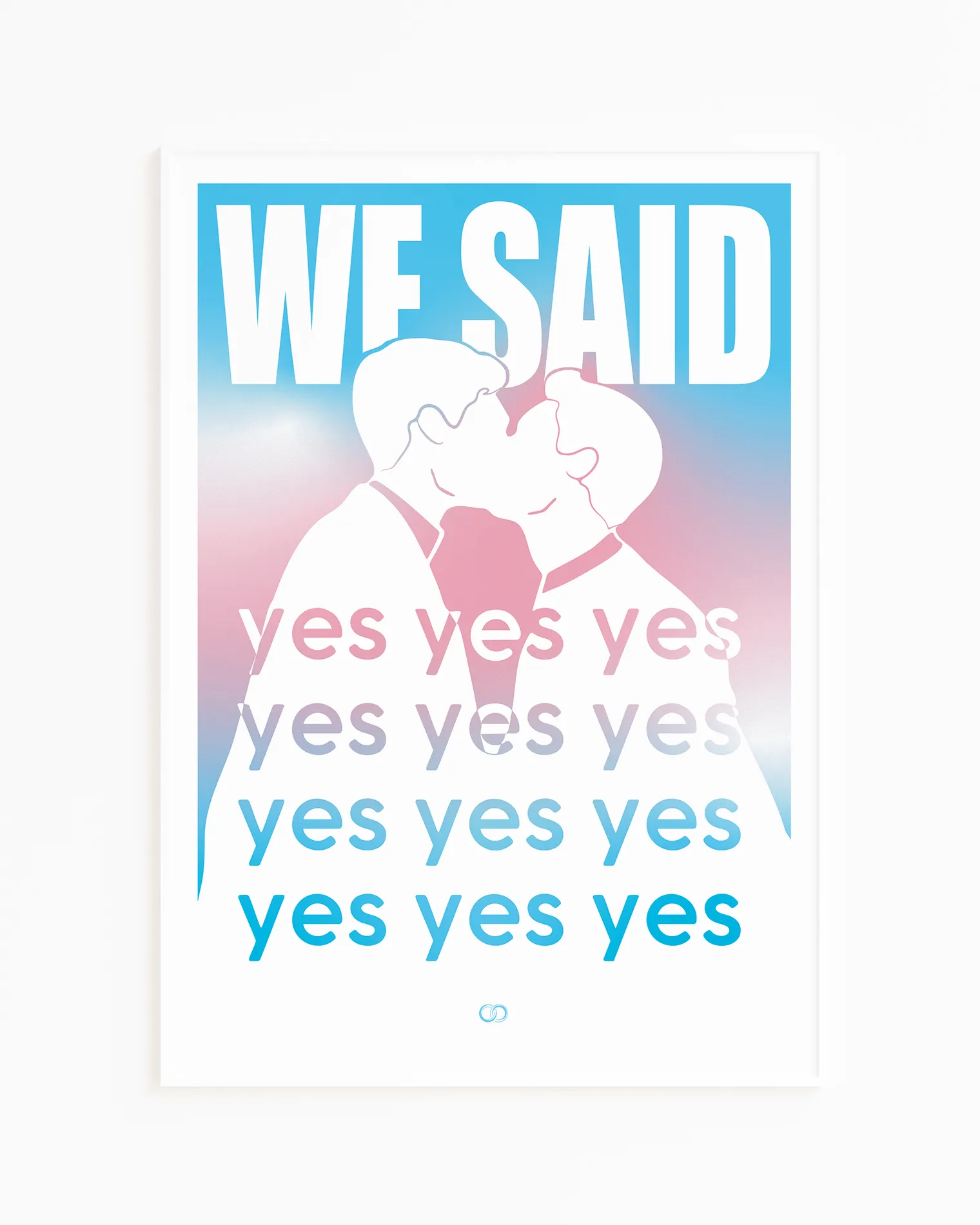 A poster with a silhouette of two men kissing with the text 'We said yes yes yes'.